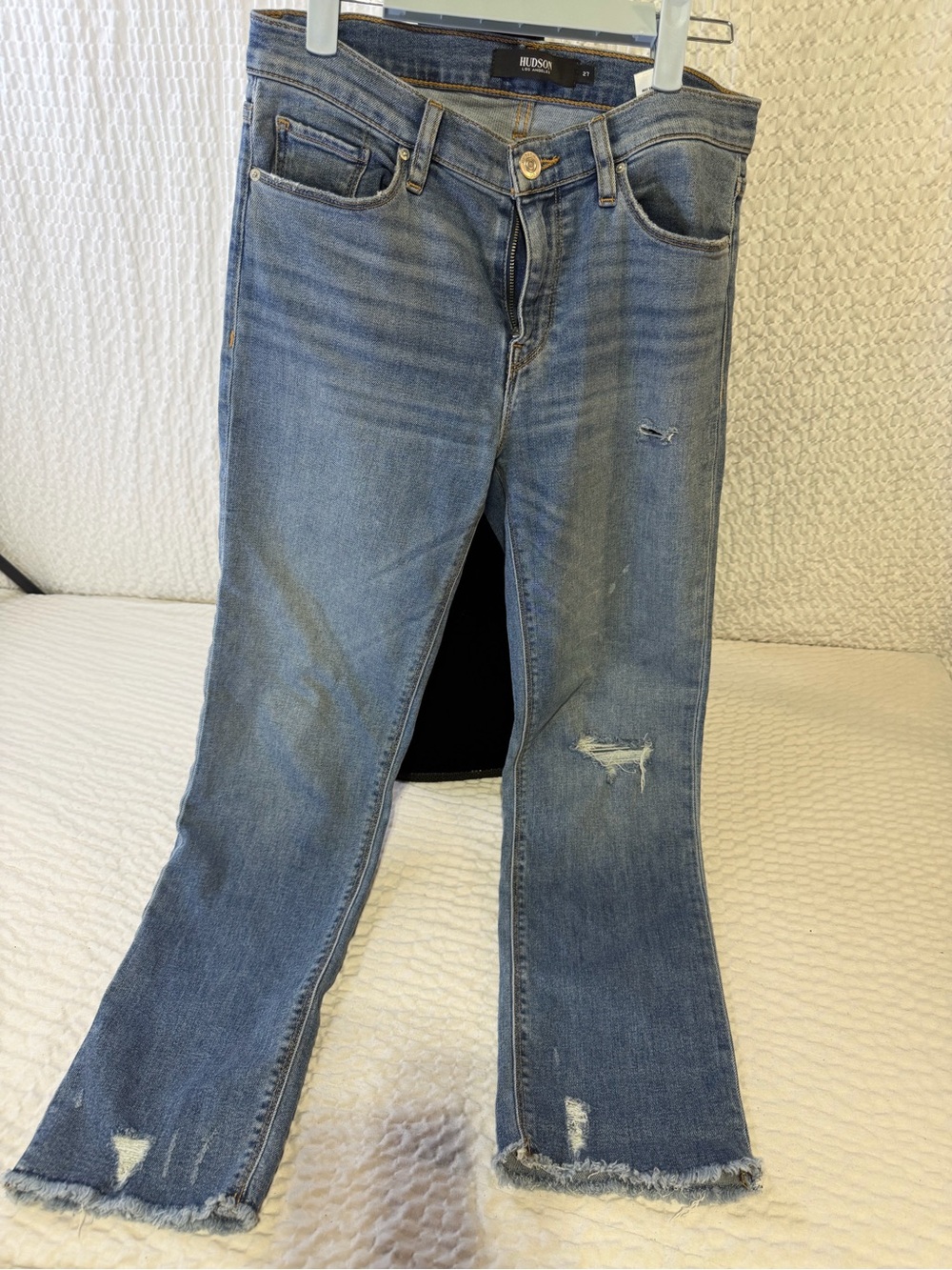 Hudson Jeans Light Blue Flare Jeans with Distressed Hem